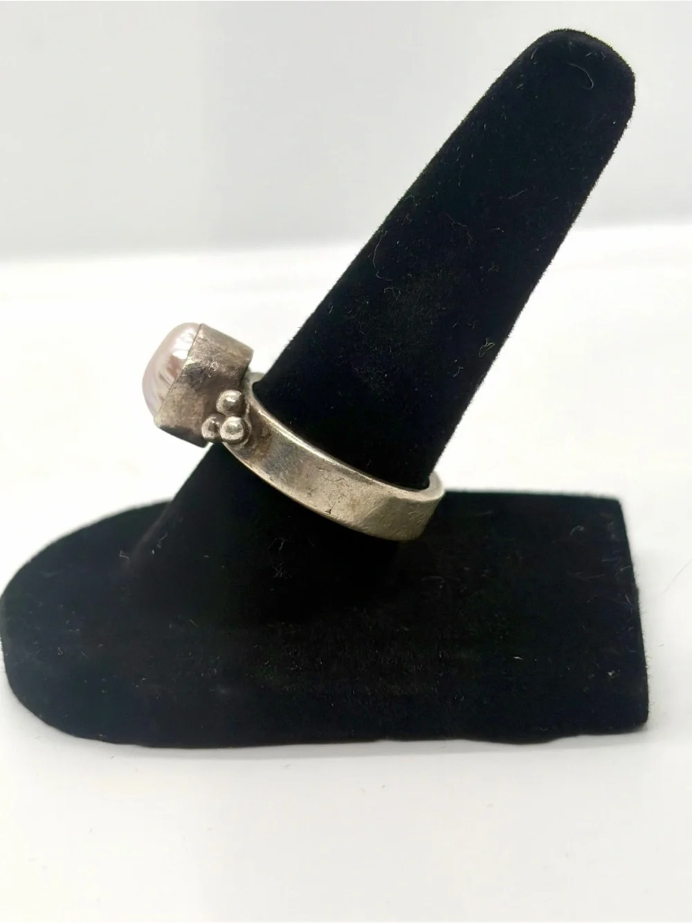 Vintage Sterling Silver Baroque Freshwater Pearl Ring Size 7 Artisan Modernist